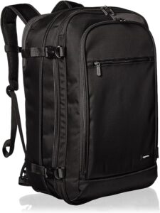 This is a photo of the Amazon Basics Carry-On Travel Backpack - Black